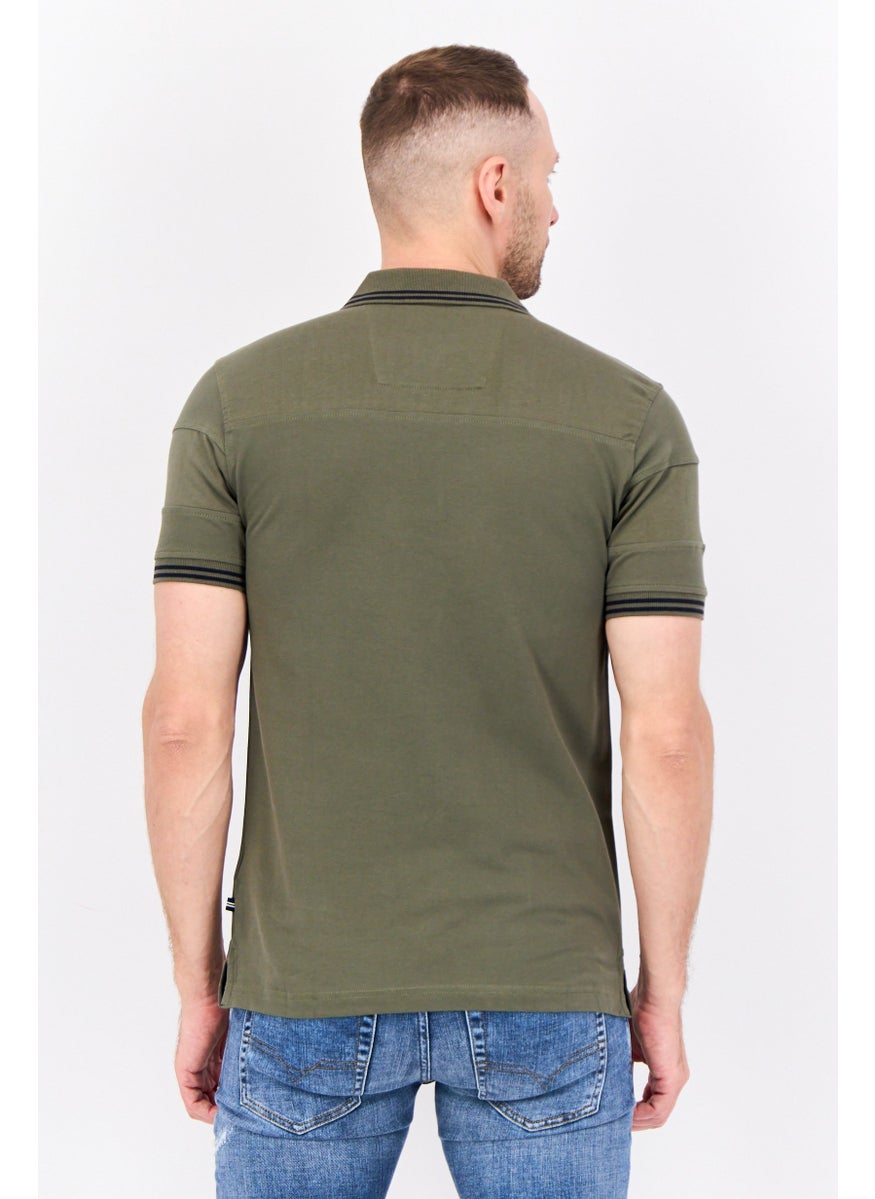 Men Regular Fit Embroidered Logo Short Sleeves Polo, Dark Olive