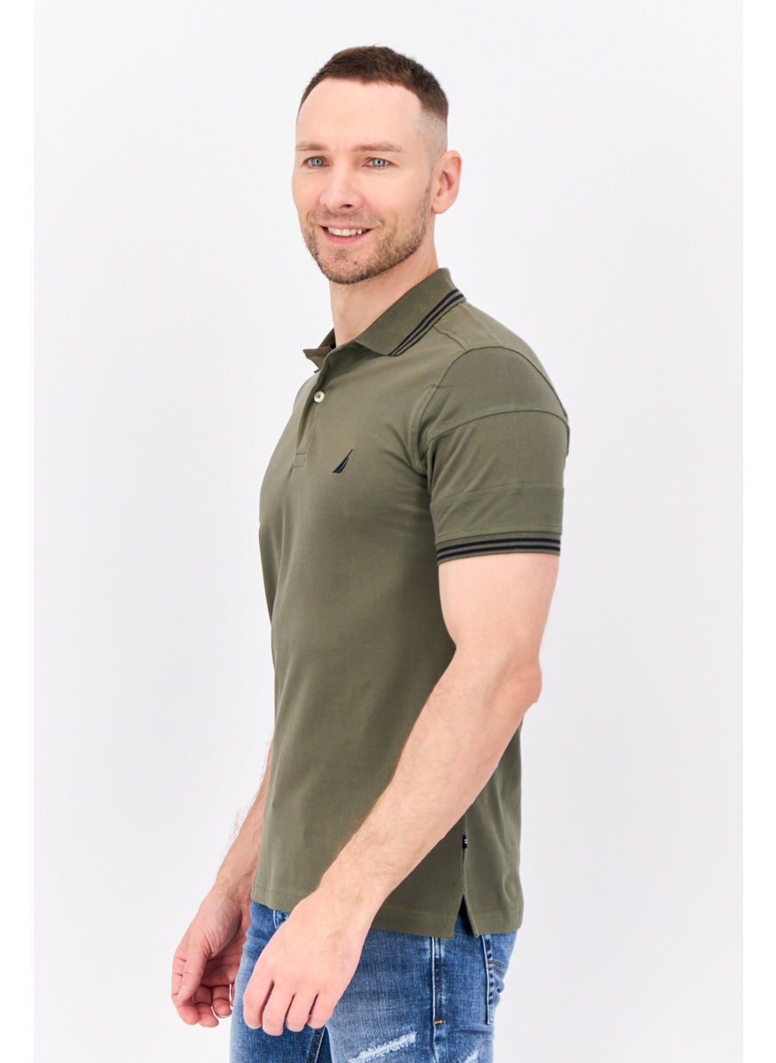 Men Regular Fit Embroidered Logo Short Sleeves Polo, Dark Olive