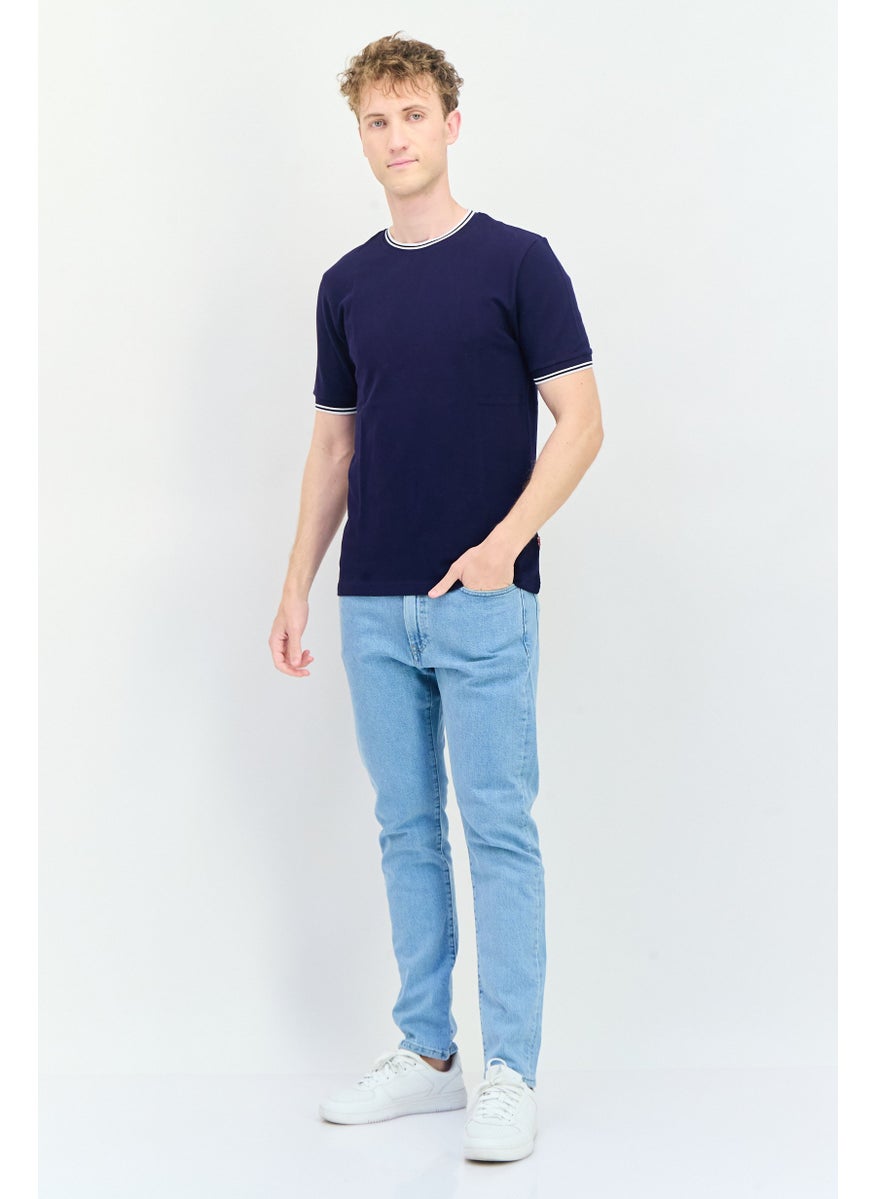 Men Crew Neck Short Sleeves Textured T-Shirt, Navy