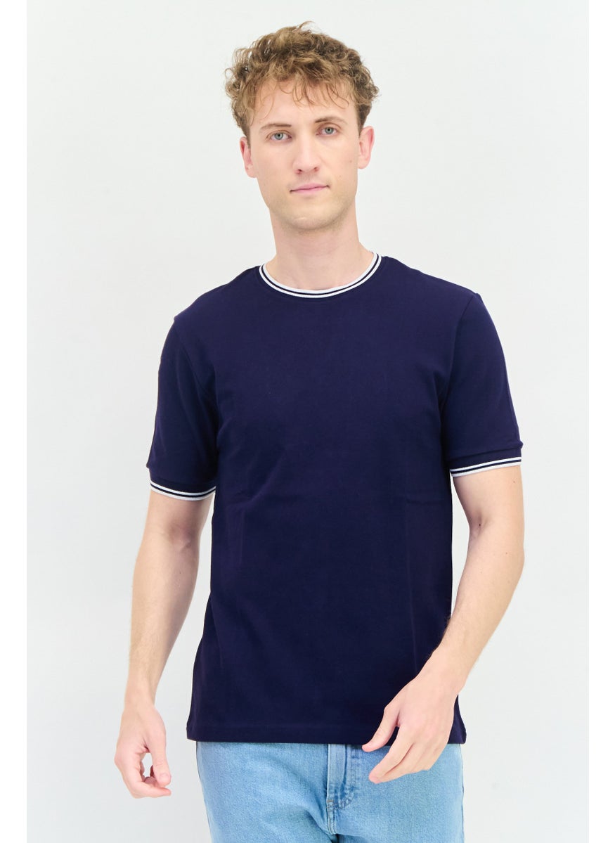 Men Crew Neck Short Sleeves Textured T-Shirt, Navy