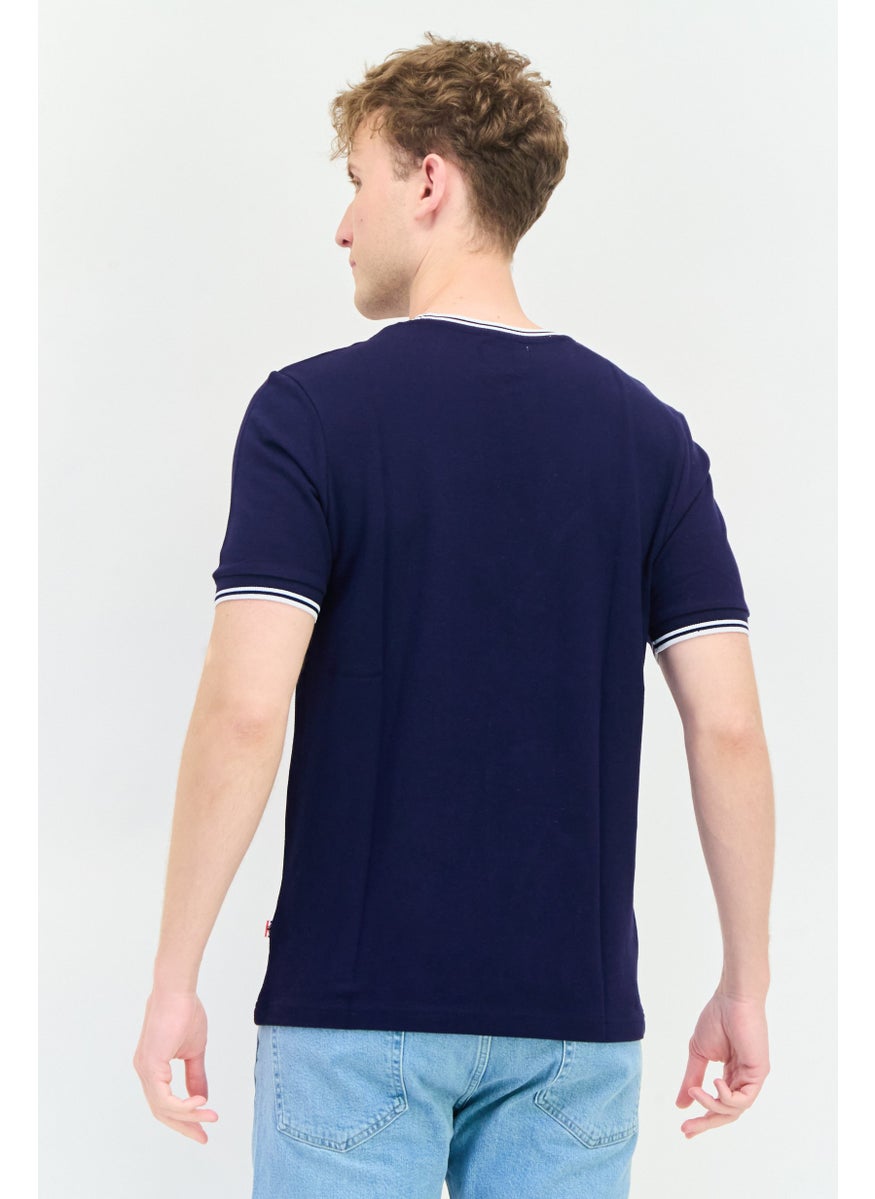 Men Crew Neck Short Sleeves Textured T-Shirt, Navy