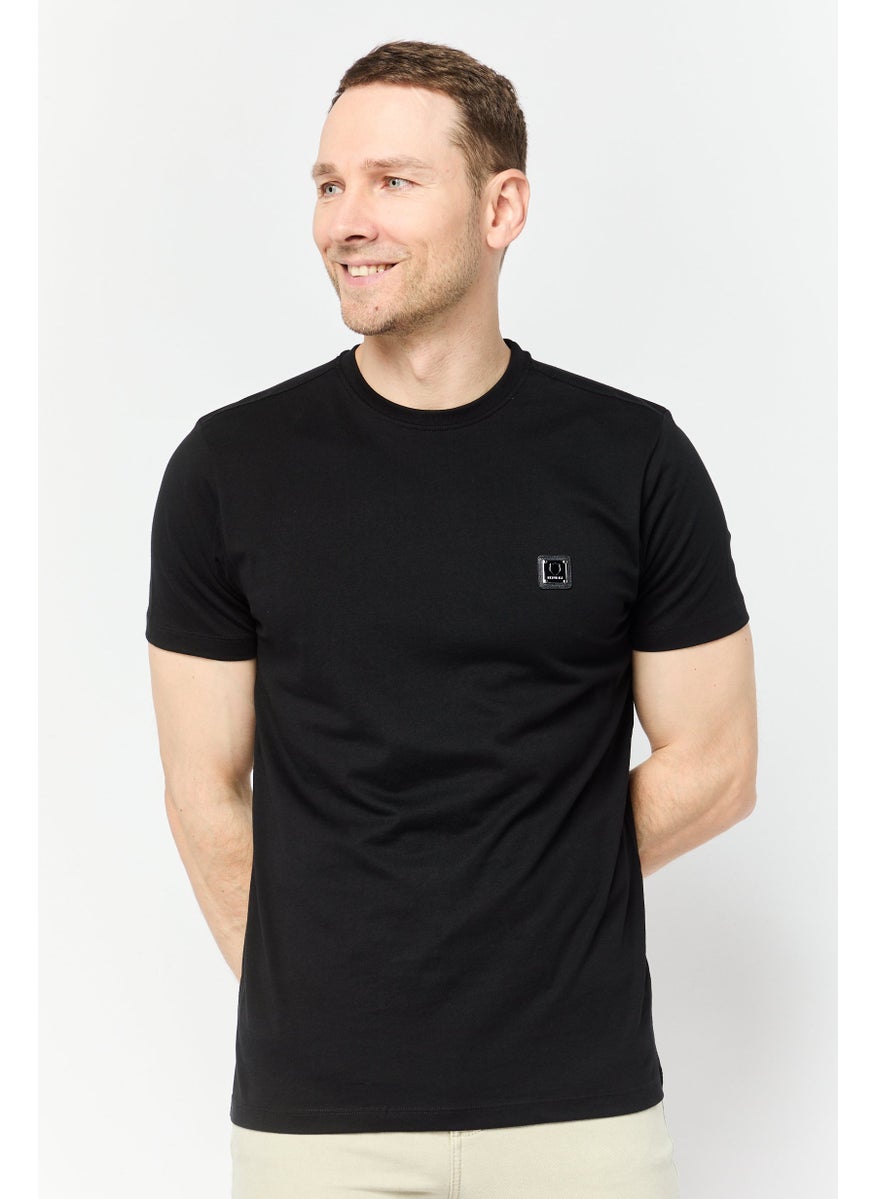 Men Crew Neck Short Sleeve Brand Logo T-Shirt, Black