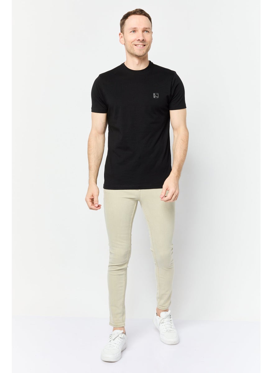 Men Crew Neck Short Sleeve Brand Logo T-Shirt, Black