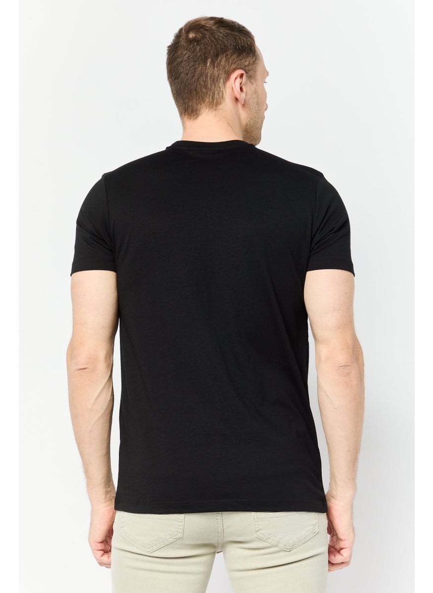 Men Crew Neck Short Sleeve Brand Logo T-Shirt, Black