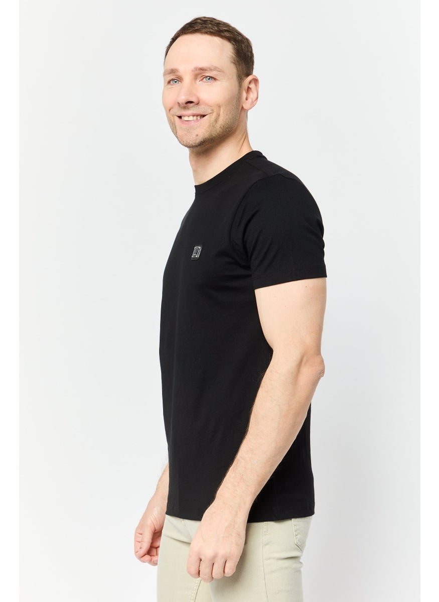 Men Crew Neck Short Sleeve Brand Logo T-Shirt, Black