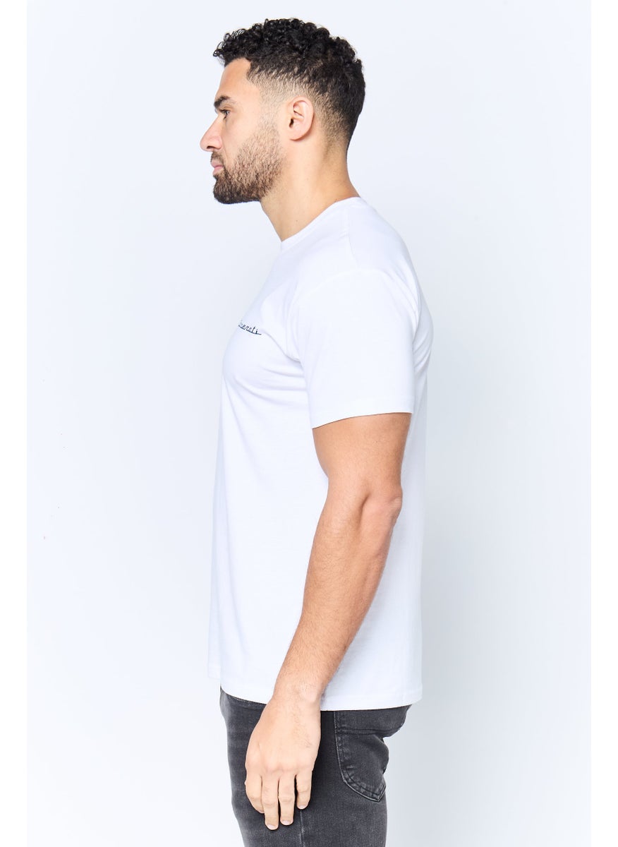 Men Crew Neck Short Sleeve Brand Logo T-Shirt, White