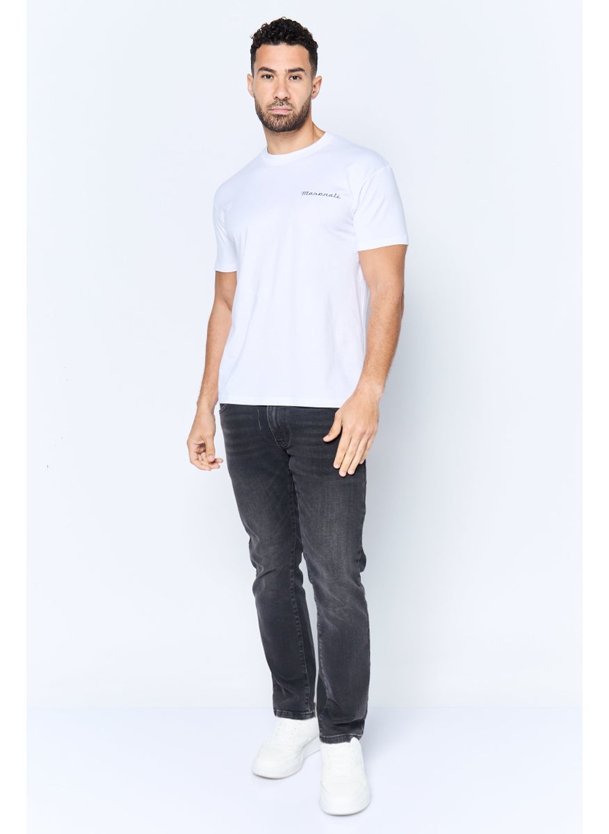 Men Crew Neck Short Sleeve Brand Logo T-Shirt, White
