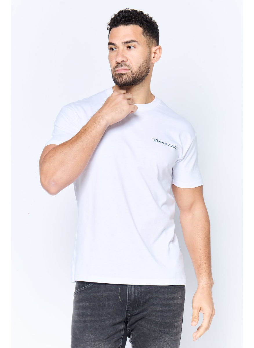 Men Crew Neck Short Sleeve Brand Logo T-Shirt, White