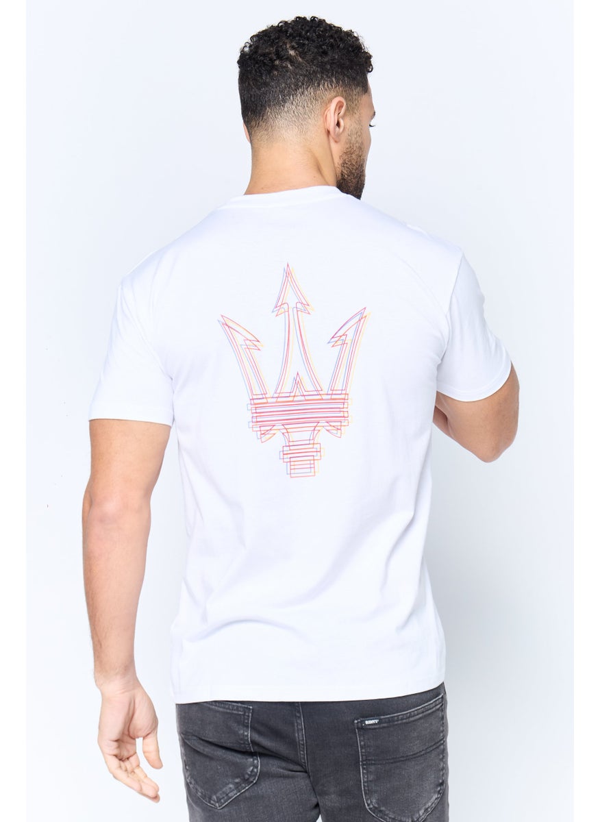 Men Crew Neck Short Sleeve Brand Logo T-Shirt, White