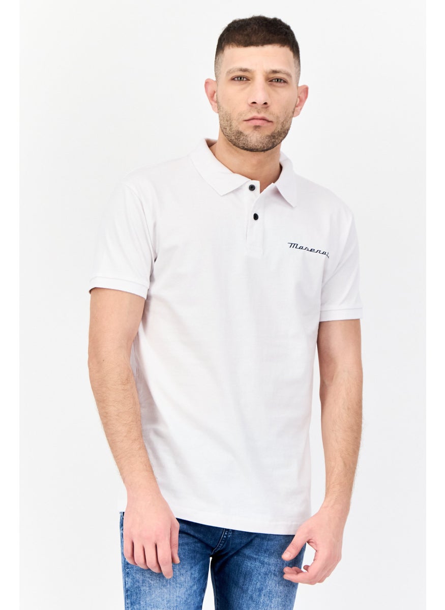 Men Regular Fit Short Sleeve Graphic Print  Polo Shirt, White
