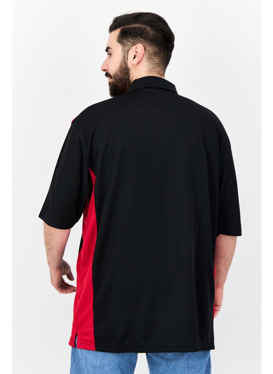 Men Plus Size Two Tone Short Sleeves Polo, Black