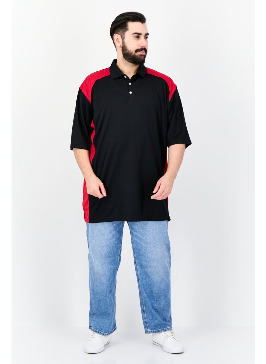Men Plus Size Two Tone Short Sleeves Polo, Black