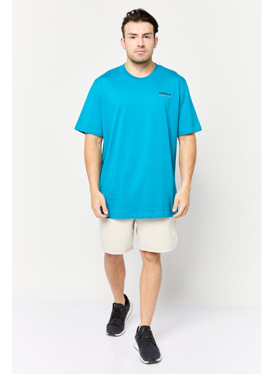 Men Sportswear Fit Short Sleeves Outdoor T-Shirt, Teal Blue