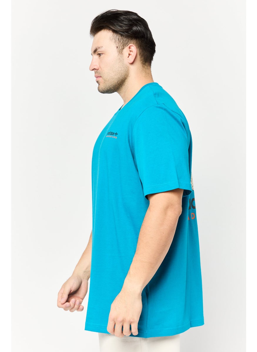 Men Sportswear Fit Short Sleeves Outdoor T-Shirt, Teal Blue