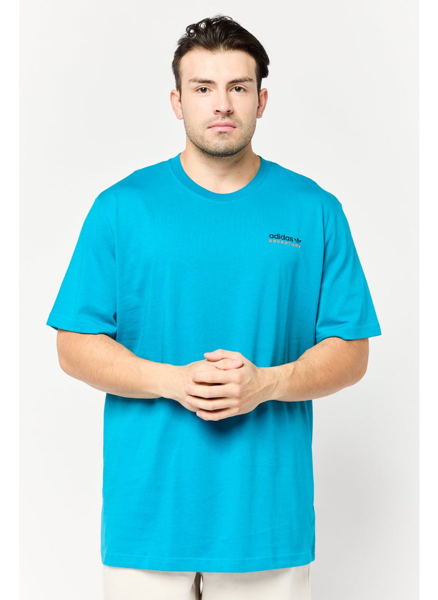Men Sportswear Fit Short Sleeves Outdoor T-Shirt, Teal Blue