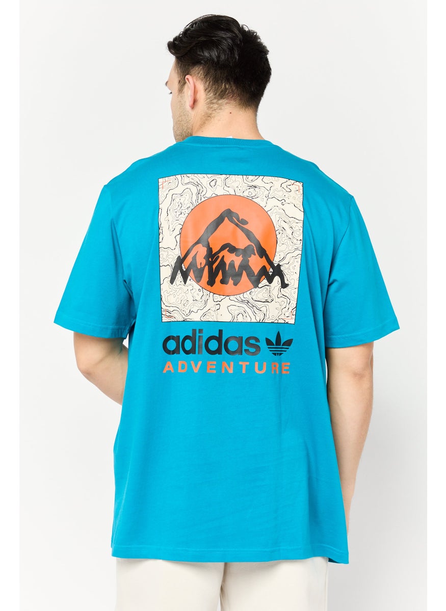 Men Sportswear Fit Short Sleeves Outdoor T-Shirt, Teal Blue