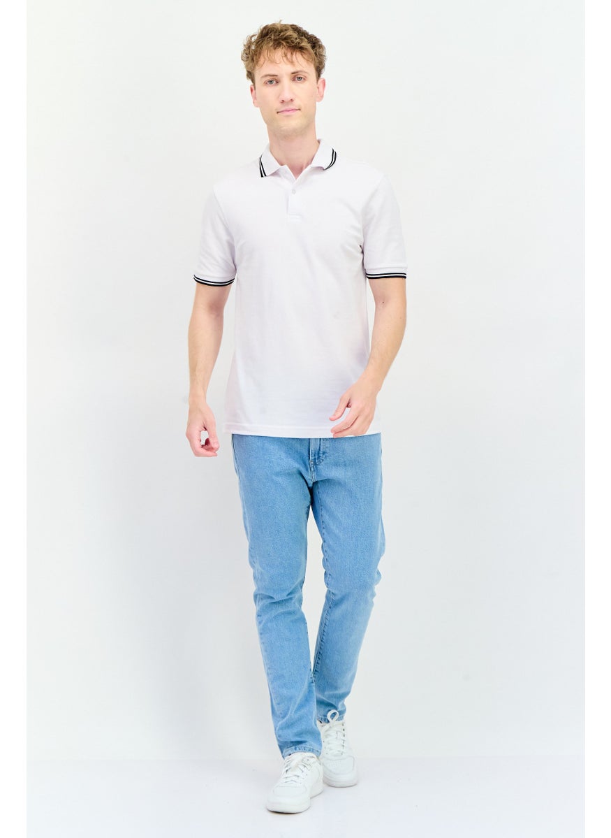 Men Regular Fit Textured Short Sleeves Polo Shirt, White