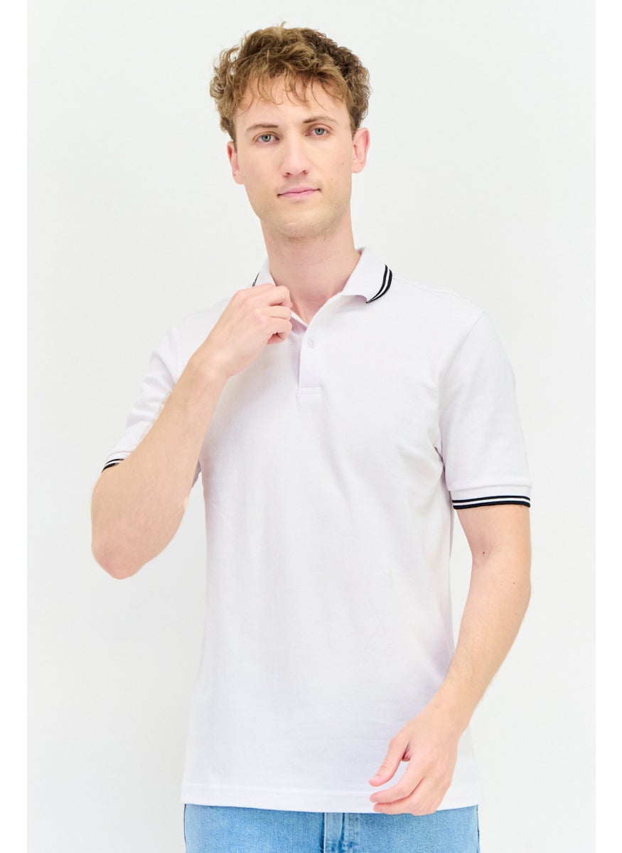 Men Regular Fit Textured Short Sleeves Polo Shirt, White