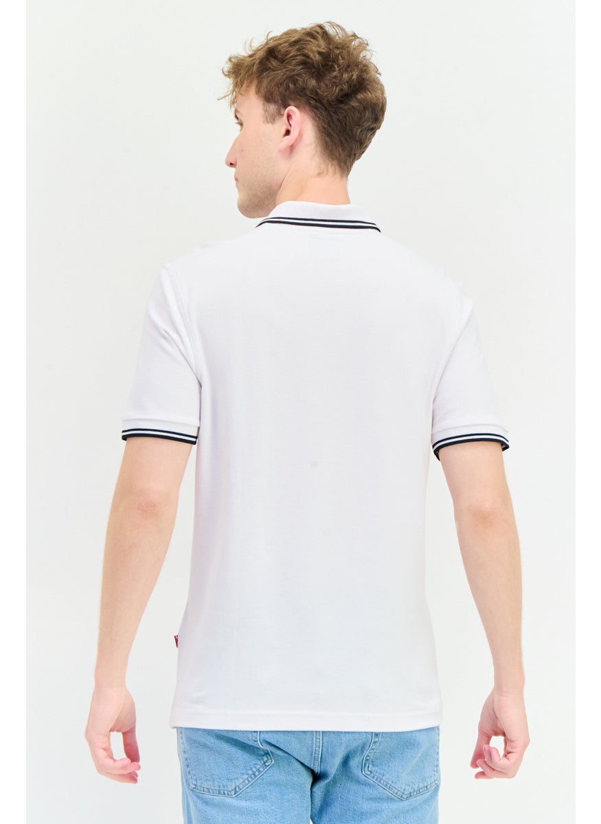 Men Regular Fit Textured Short Sleeves Polo Shirt, White