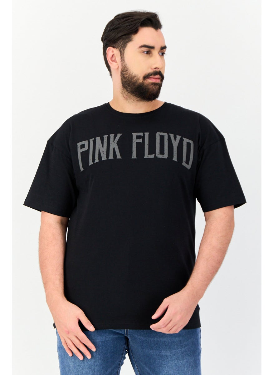 Men Drop Shoulder Fit Crew Neck Graphic Print T-Shirt, Black