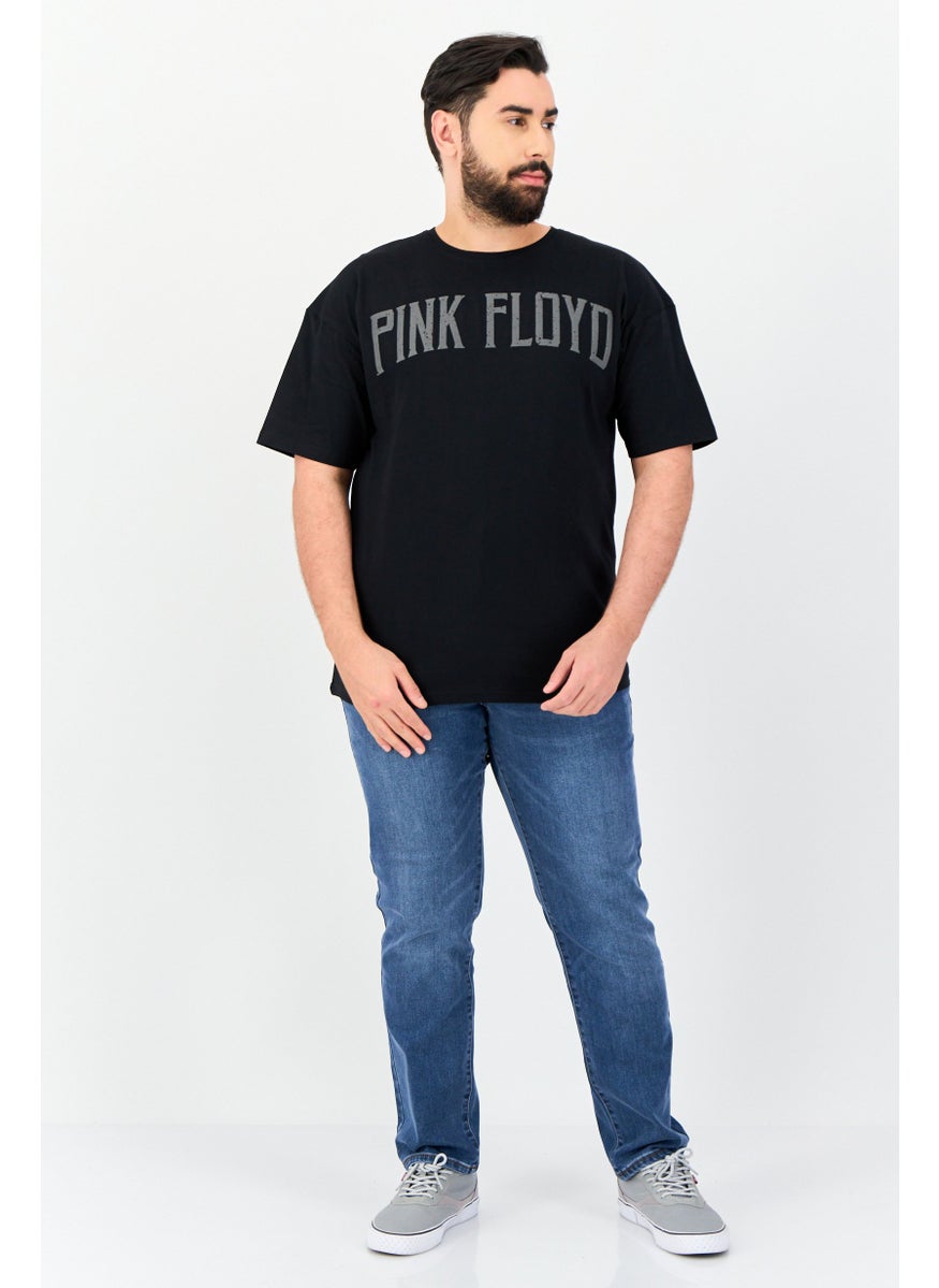 Men Drop Shoulder Fit Crew Neck Graphic Print T-Shirt, Black