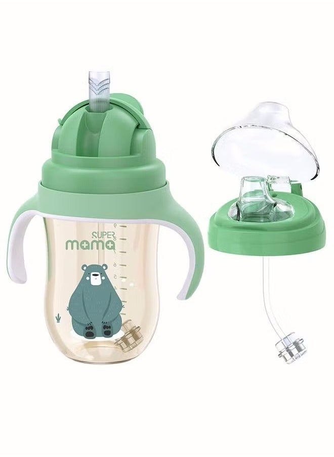 Baby Sippy Cup Boys and Girls Toddler Straw Cups Kids Water Bottle Spill Proof for School Outdoor Or Indoor BPA Free Easy To Hold Green 325ml