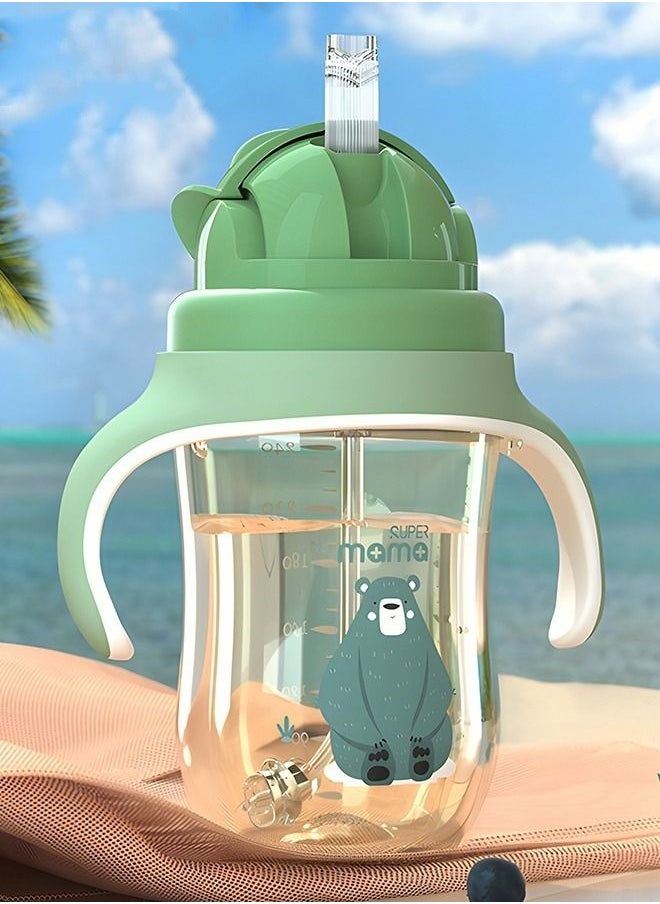 Baby Sippy Cup Boys and Girls Toddler Straw Cups Kids Water Bottle Spill Proof for School Outdoor Or Indoor BPA Free Easy To Hold Green 325ml