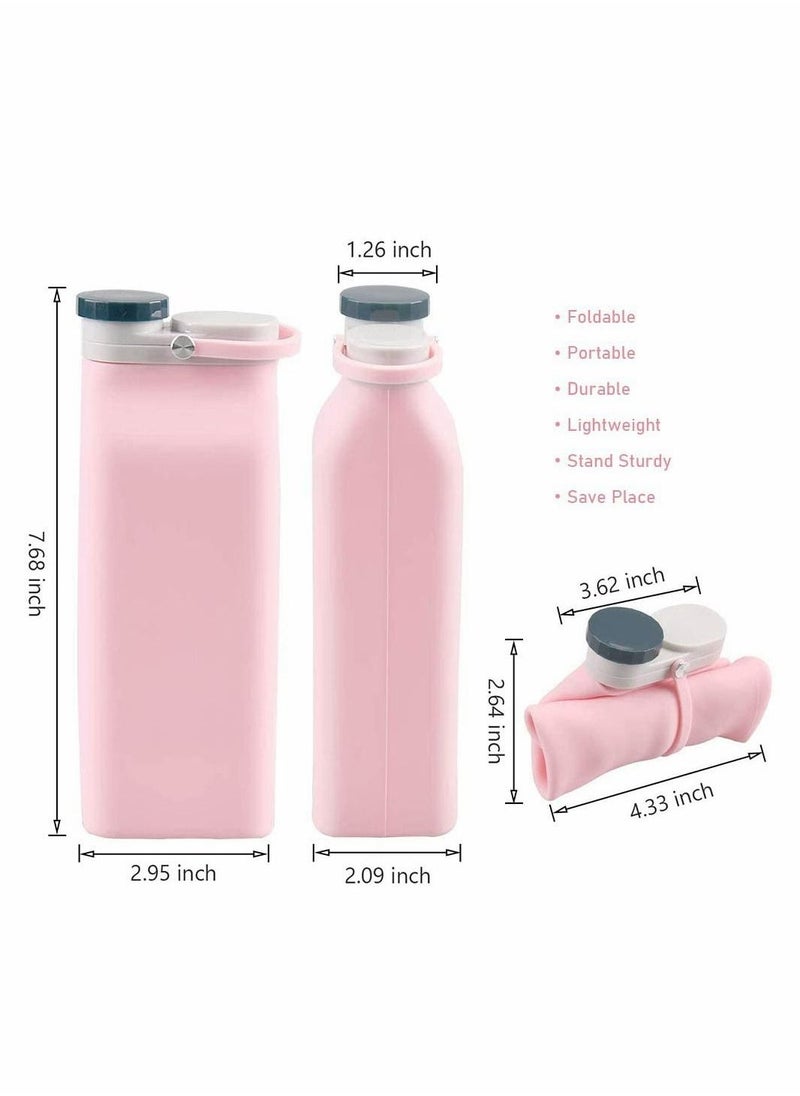 Collapsible Water Bottle BPA Free - Foldable Water Bottle for Travel Sports Bottles with Triple Leak Proof Lightweight 20oz, Pink