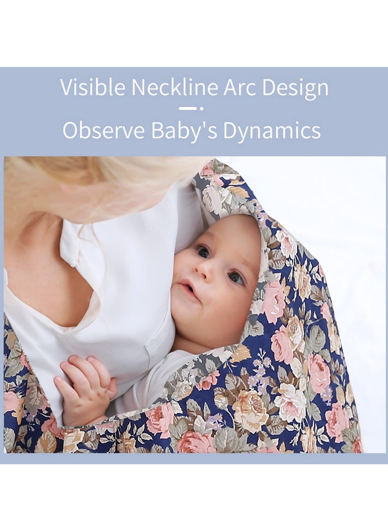 Cotton Nursing Cover for Breastfeeding, 360° Coverage, Breathable and Portable, Rose Pattern, Privacy Breast Feeding Cover for Baby 100*70cm