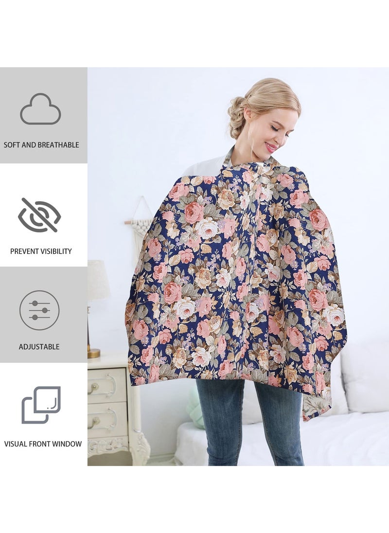 Cotton Nursing Cover for Breastfeeding, 360° Coverage, Breathable and Portable, Rose Pattern, Privacy Breast Feeding Cover for Baby 100*70cm