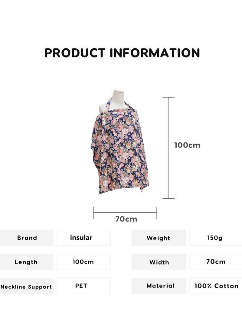 Cotton Nursing Cover for Breastfeeding, 360° Coverage, Breathable and Portable, Rose Pattern, Privacy Breast Feeding Cover for Baby 100*70cm