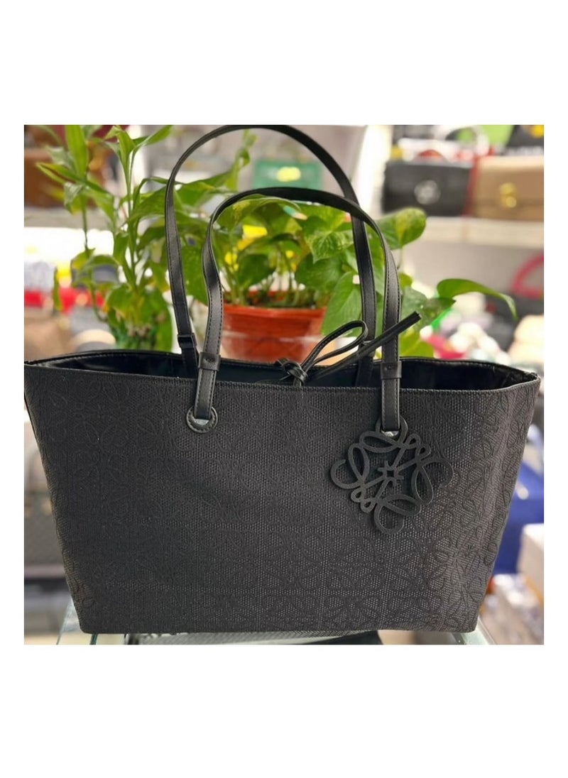 Bold Pattern Tote with Leather Handles