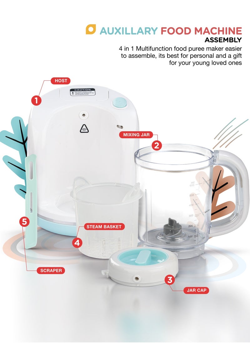 Premium 4-In-1 Smart Multifunction Electric Food Processor, Steamer, Blender With 600 ML Jar, Steam Basket And Scraper