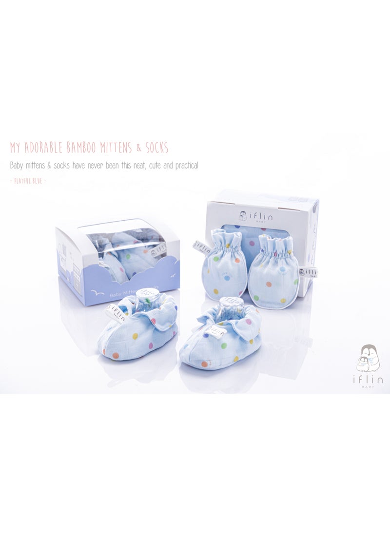 My Adorable Bamboo Mittens and Socks - Playful Blue