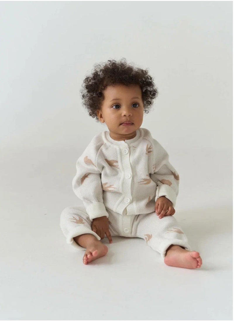 Knitted Baby Romper “Swallows” – Unisex Cotton One-Piece Suit for Newborns, Ideal for Coming Home, Fall Walks & Photoshoots, Soft, Comfortable, Gender-Neutral