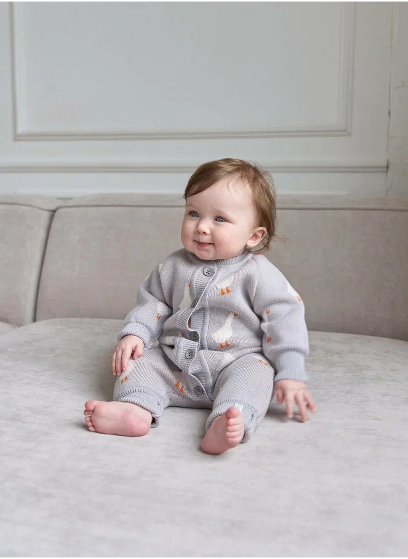 Knitted Baby Romper “Geese” – Soft Cotton Unisex Jumpsuit for Newborns & Toddlers, Grow-with-Me Design, All-Season Outfit for Boys and Girls, Toucan Kids
