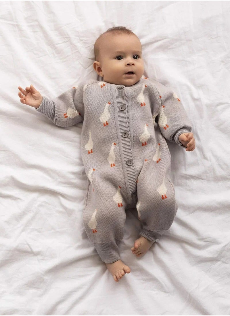 Knitted Baby Romper “Geese” – Soft Cotton Unisex Jumpsuit for Newborns & Toddlers, Grow-with-Me Design, All-Season Outfit for Boys and Girls, Toucan Kids