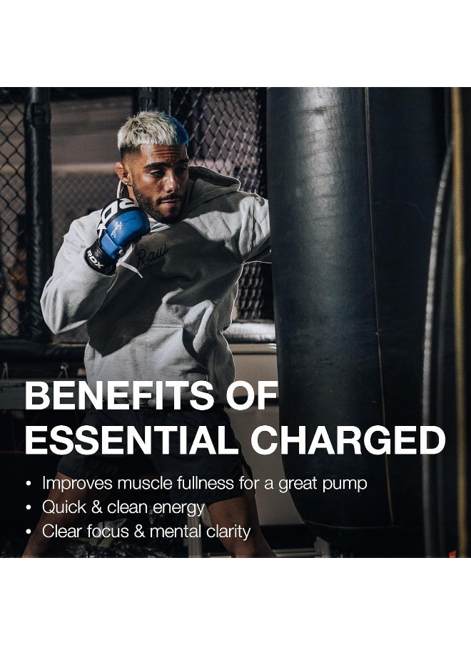 RAW Pre-Workout Powder, Essential CHARGED (Citrus Grapefruit) - Preworkout Supplement for Men, Women - Supports Focus, Mood, Performance - Caffeine, Alpha-GPC, L-Citrulline, Beta Alanine (25 Servings)