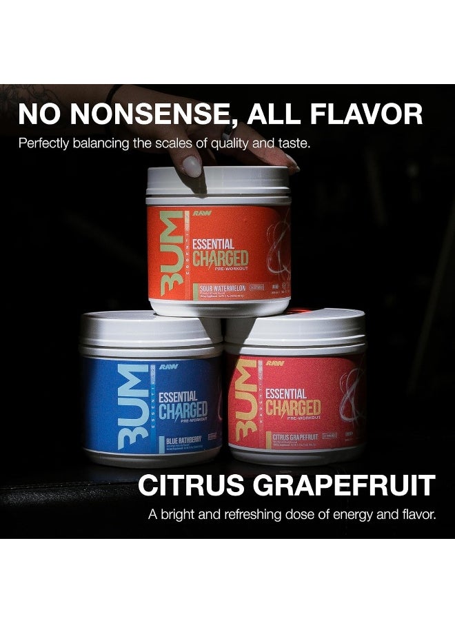 RAW Pre-Workout Powder, Essential CHARGED (Citrus Grapefruit) - Preworkout Supplement for Men, Women - Supports Focus, Mood, Performance - Caffeine, Alpha-GPC, L-Citrulline, Beta Alanine (25 Servings)