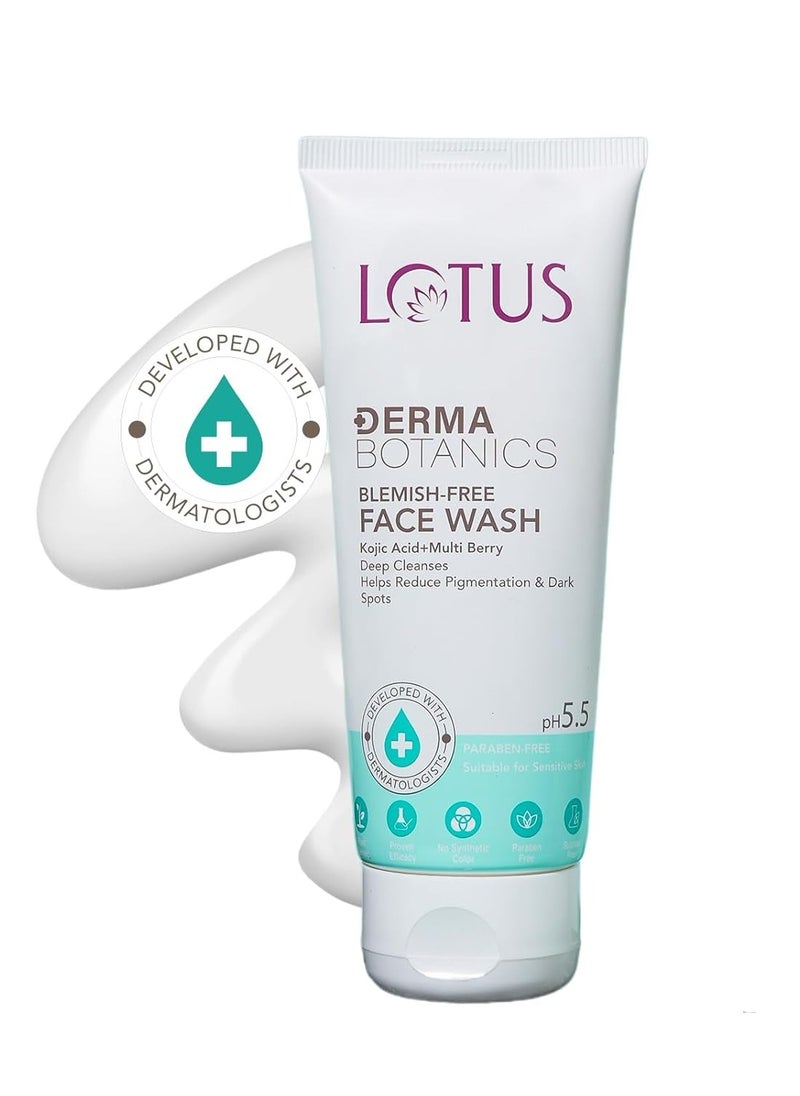 dermabotanics kojic acid multi berry blemish free face wash reduces pigmentation acne dark spots dermatologist made ph 5 point 5 non irritating for sensitive skin 100g