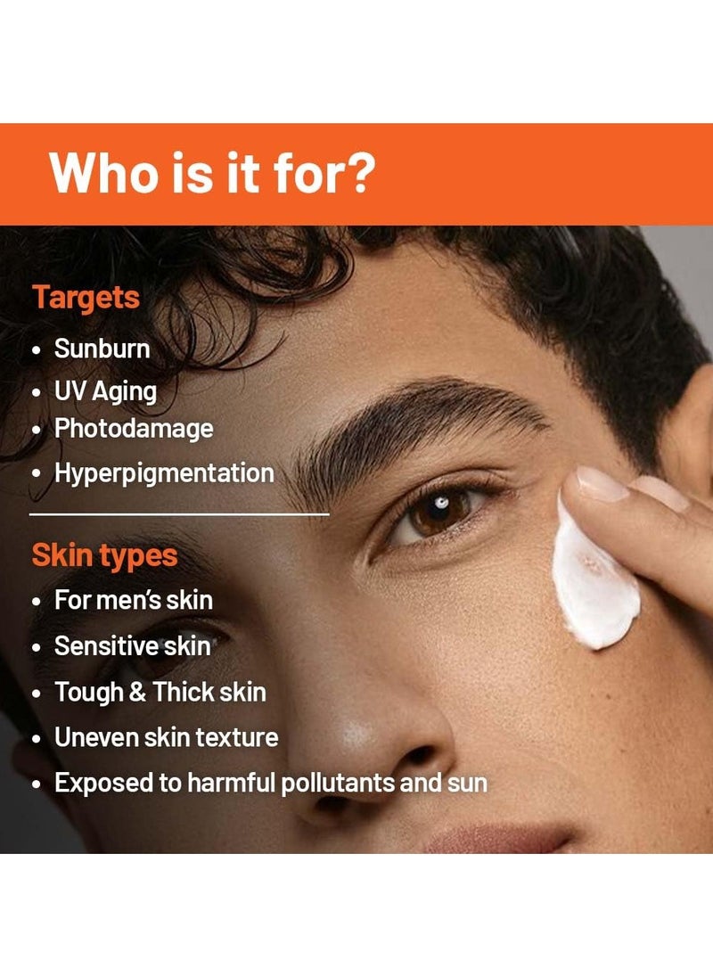 Men’s Sunscreen SPF 50 PA++++ | No White Cast, Prevents Sun Tan | Lightweight, Non-Greasy, Hydrating & Brightening Formula | UVA + UVB Broad Spectrum Sun Protection | With Mimiskin™ | For All Skin Types | 50ml