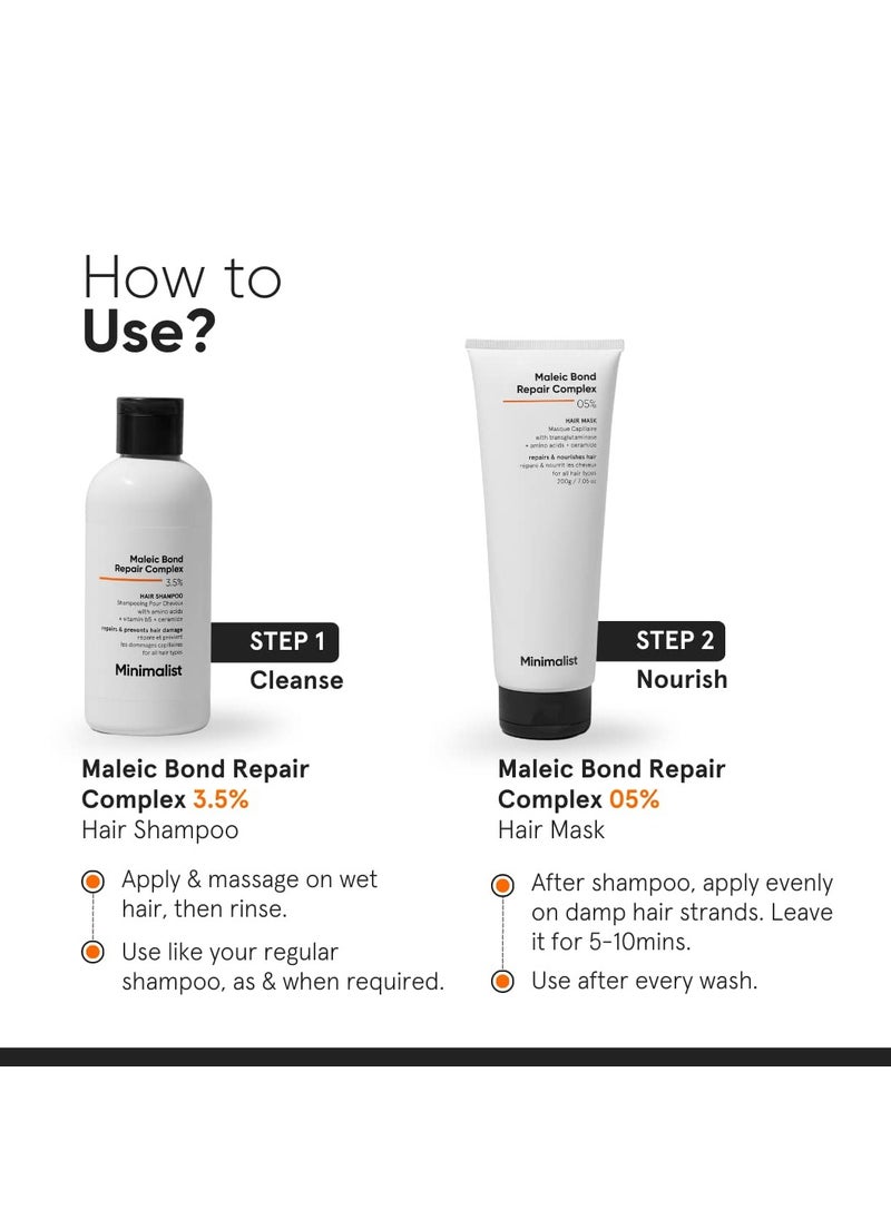 Bond Repair Shampoo For Damaged, Dry & Frizzy Hair, Maleic Bond Repair Complex 3.5% With Patented Technology, Sulphate & Paraben Free Shampoo For Women & Men, 250 Ml