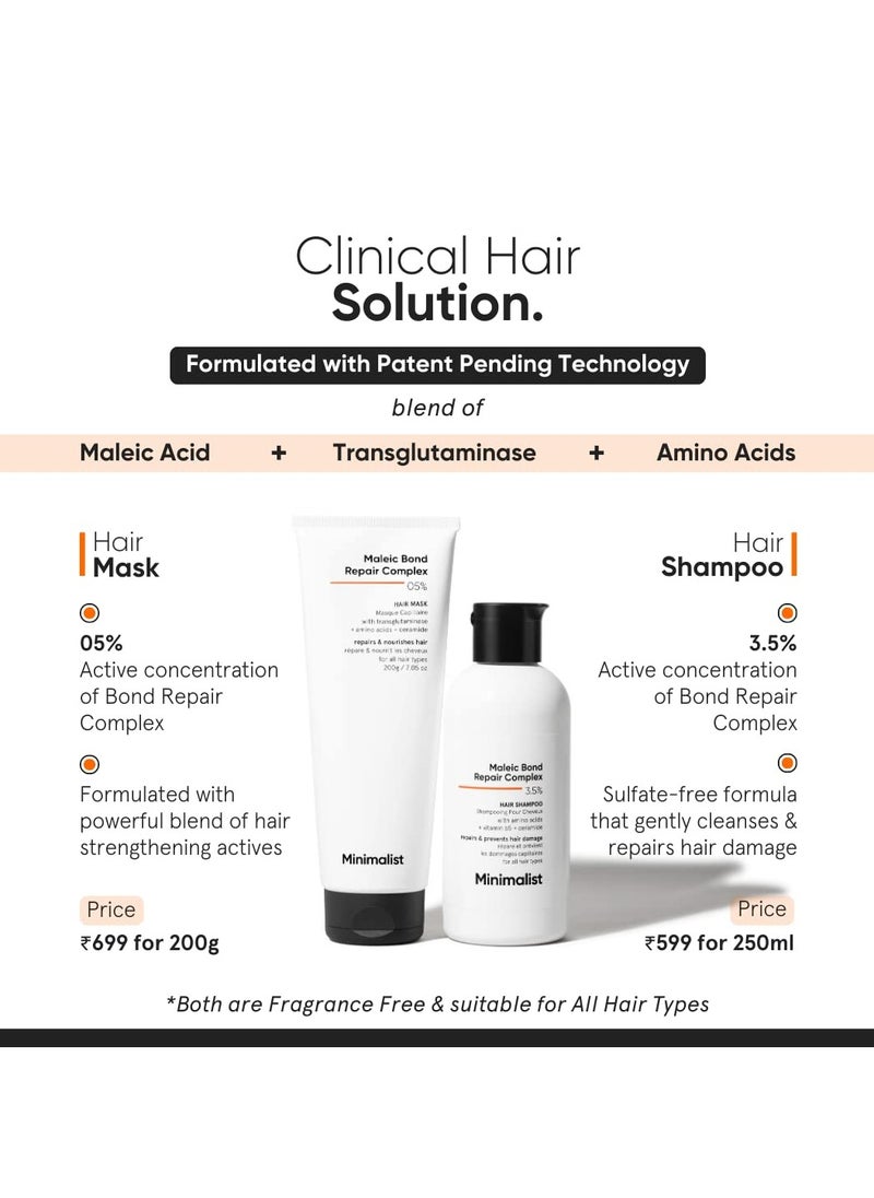 Bond Repair Shampoo For Damaged, Dry & Frizzy Hair, Maleic Bond Repair Complex 3.5% With Patented Technology, Sulphate & Paraben Free Shampoo For Women & Men, 250 Ml