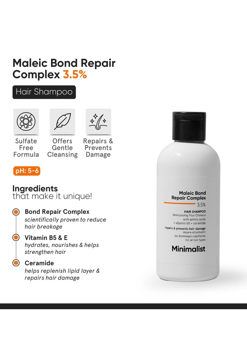 Bond Repair Shampoo For Damaged, Dry & Frizzy Hair, Maleic Bond Repair Complex 3.5% With Patented Technology, Sulphate & Paraben Free Shampoo For Women & Men, 250 Ml