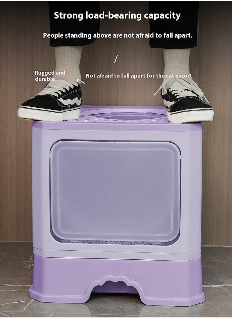 Foldable Cat Litter Box with Lid Cat Litter Tray Litter Basin for Cats