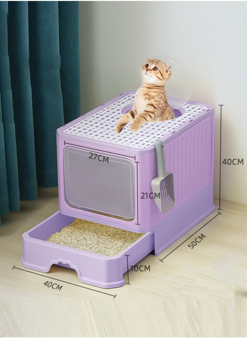 Foldable Cat Litter Box with Lid Cat Litter Tray Litter Basin for Cats