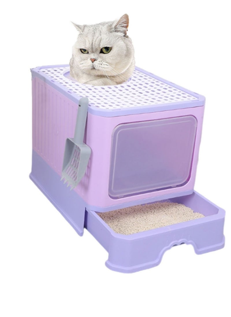 Foldable Cat Litter Box with Lid Cat Litter Tray Litter Basin for Cats