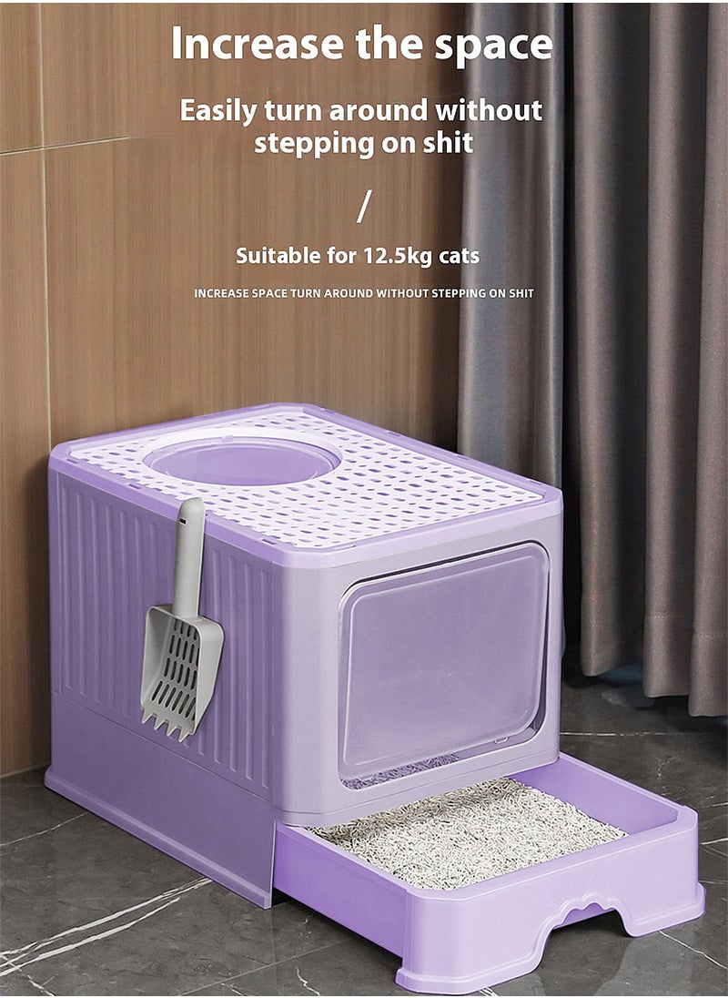 Foldable Cat Litter Box with Lid Cat Litter Tray Litter Basin for Cats