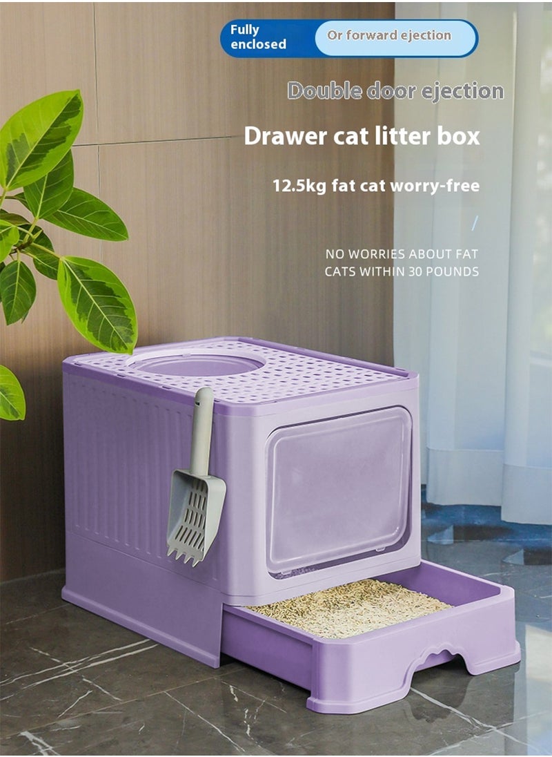 Foldable Cat Litter Box with Lid Cat Litter Tray Litter Basin for Cats