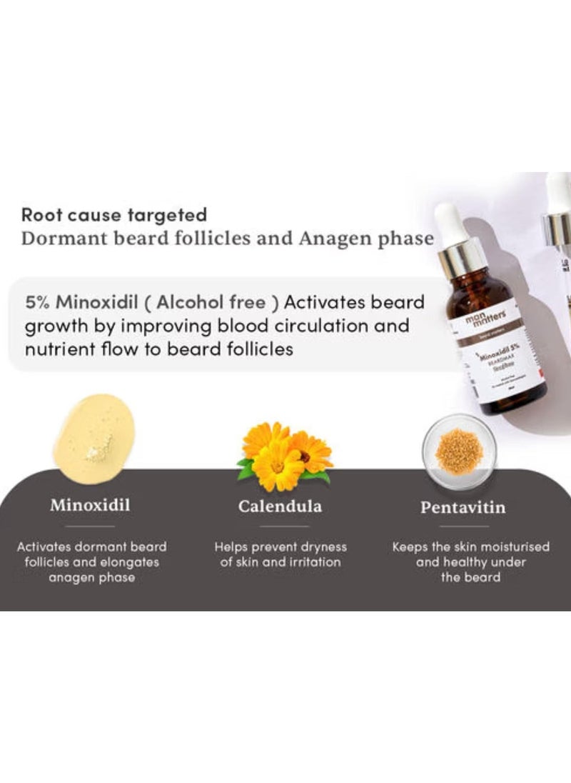 Beardmax Growth Serum 30ml | 5% Minoxidil | Activates Beard Follicles | Solves Uneven & Patchy Beard